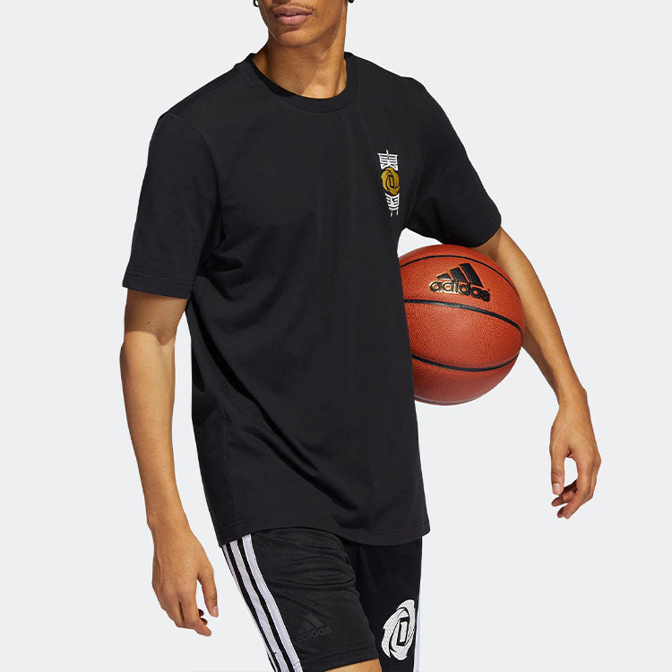 Men's adidas Rose 3 King Tee Back Tactical Board Pattern Printing Basketball Sports Short Sleeve Black T-Shirt HI1490