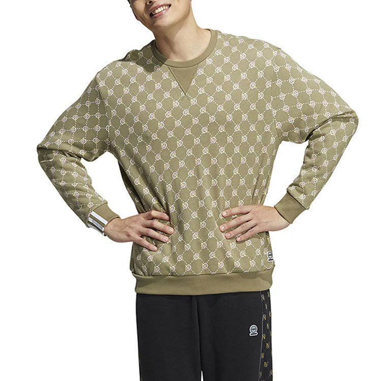 adidas NEO Full Printed Sports Loose Round Neck Sweatshirts 'Olive Green' HM1993
