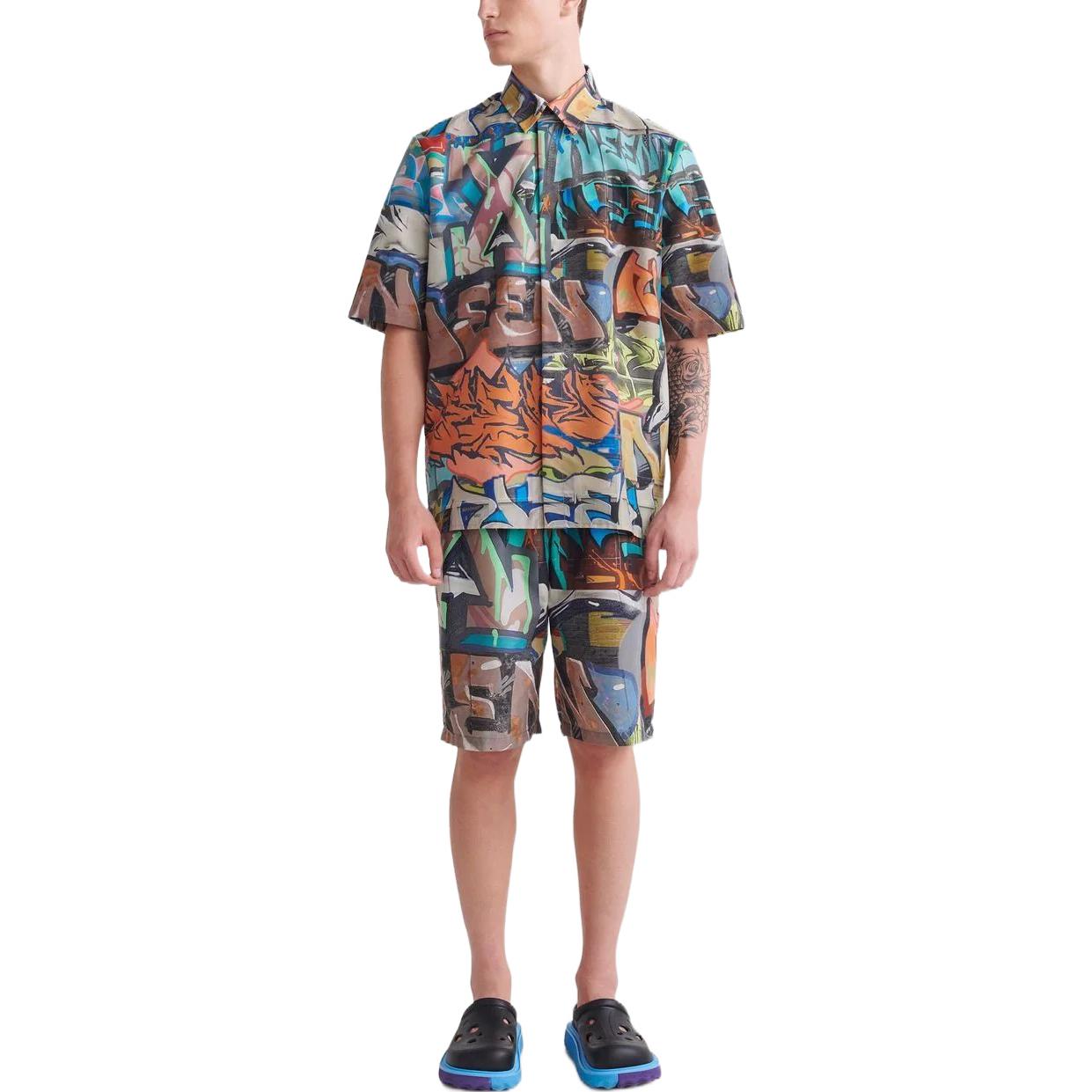 Men's Off-White Graffiti Printing Logo Pattern Short Sleeve Multicolor Shirt OMGA216S22FAB0018400