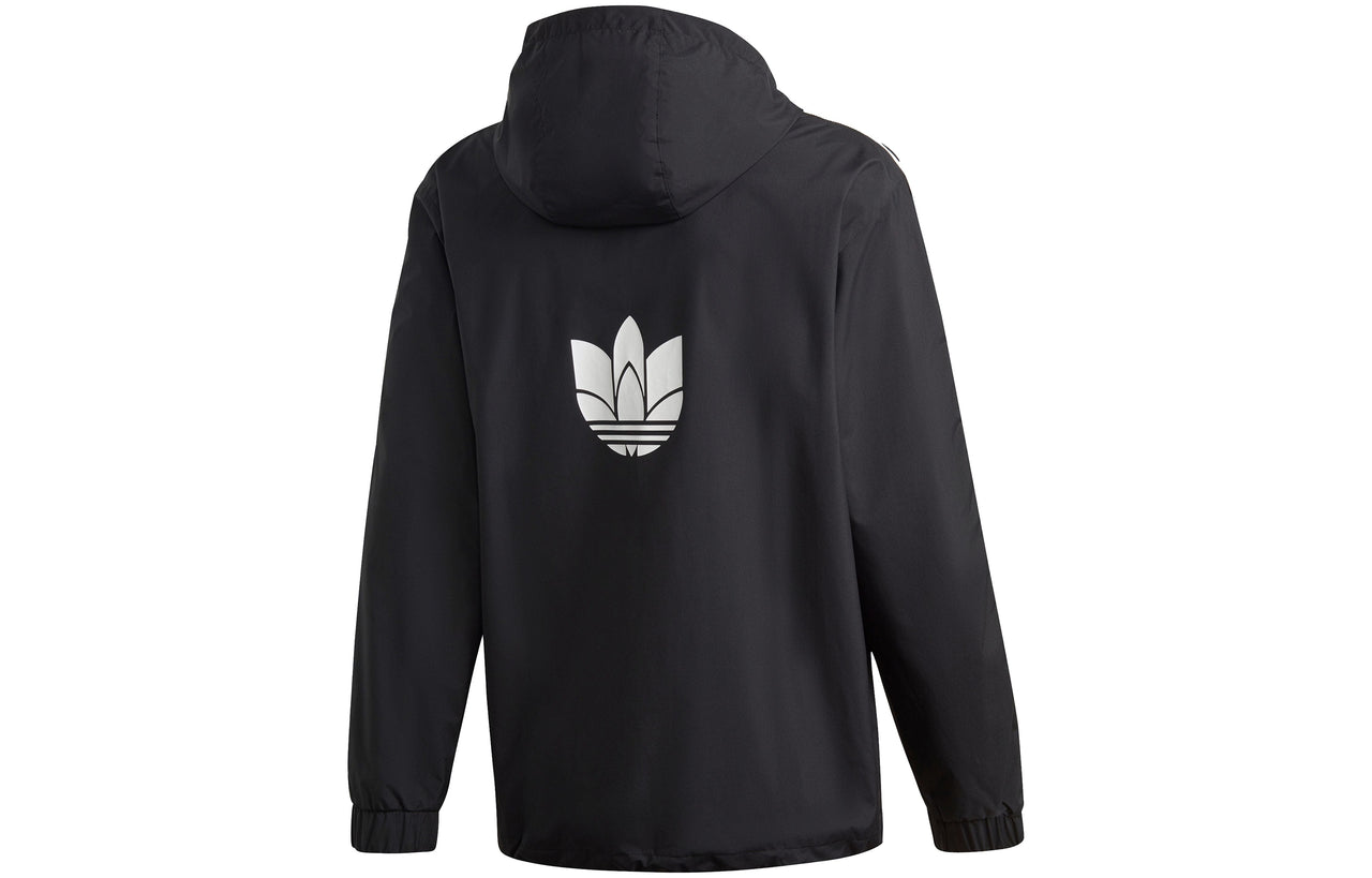 adidas originals Classic Logo Printing hooded track Jacket Black GN1867