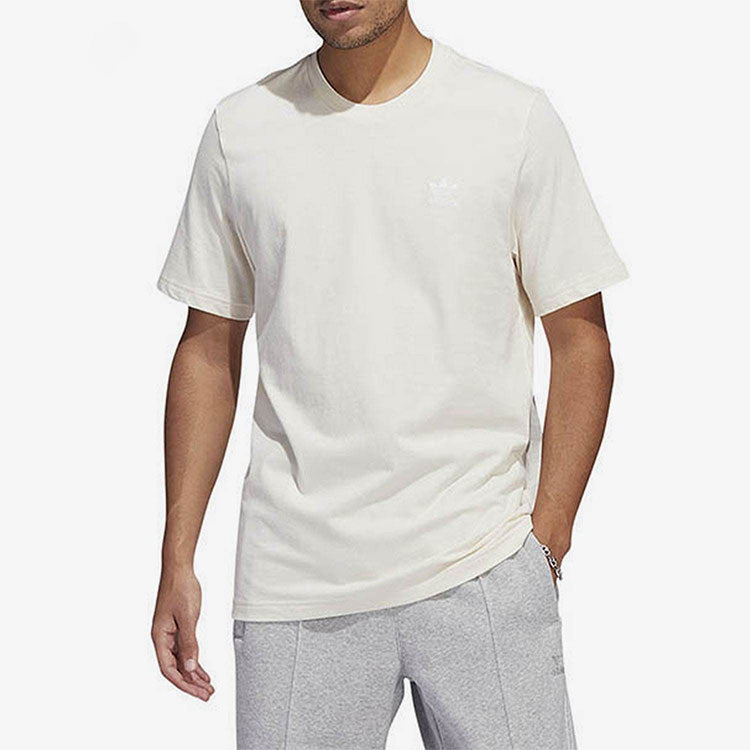Men's adidas originals Solid Color Logo Athleisure Casual Sports Round Neck Short Sleeve Creamy White T-Shirt HN0995
