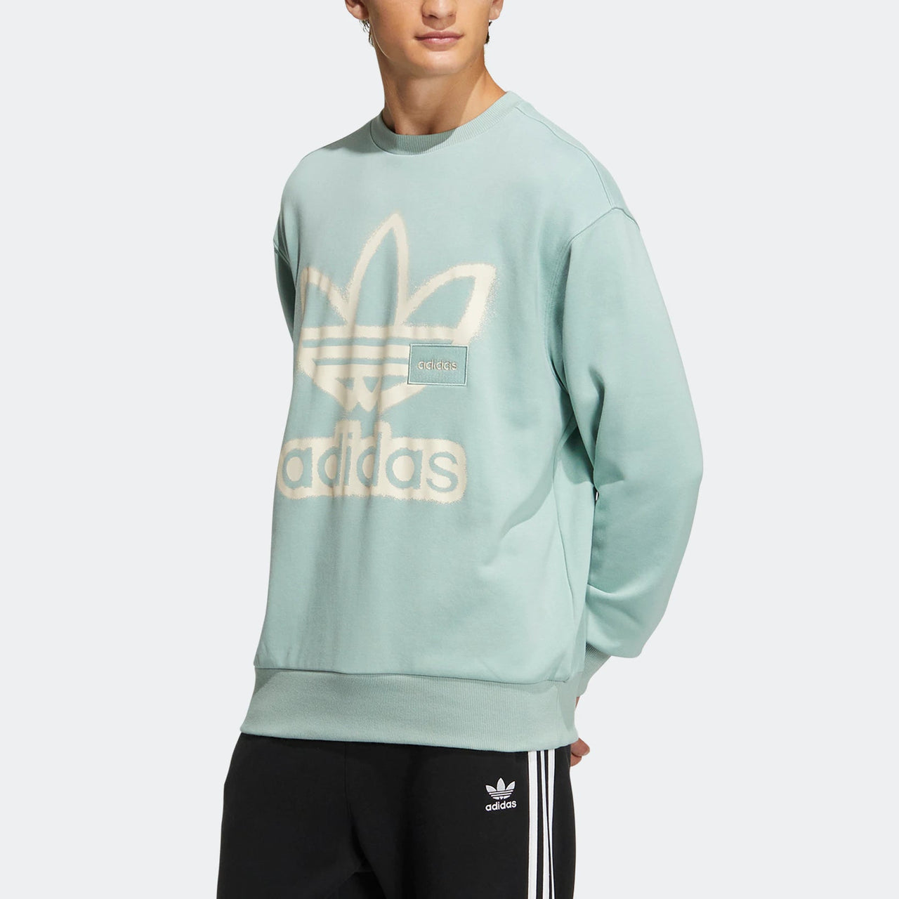 adidas originals Adicolor Crew Chest Printing Round Neck Pullover Long Sleeves Blue HS1996
