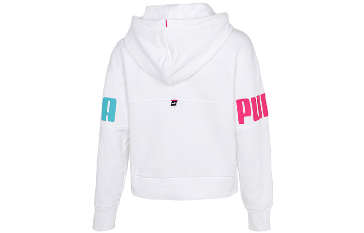 (WMNS) PUMA Contrasting Colors Alphabet Logo Pattern Loose Hoodie White 670957-02