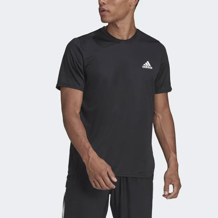 Men's adidas Solid Color Loose Sports Gym Short Sleeve Black T-Shirt HF7214