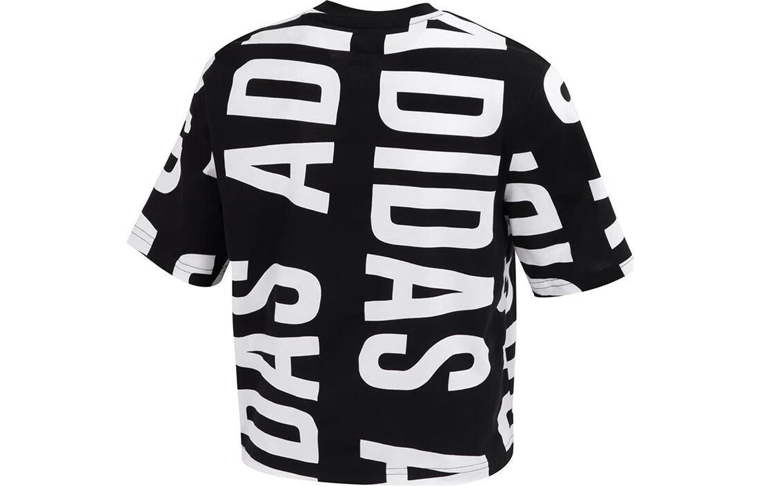 (WMNS) adidas Essentials Oversized Allover Print Cropped T-Shirt 'Black White' HC9161