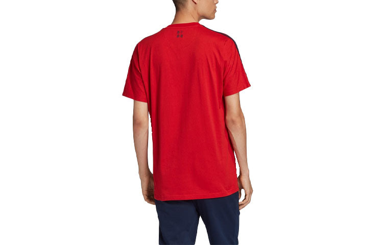 adidas Stripe Logo Embroidered Sports Round Neck Pullover Short Sleeve Bayern Munich Black Red FI6235