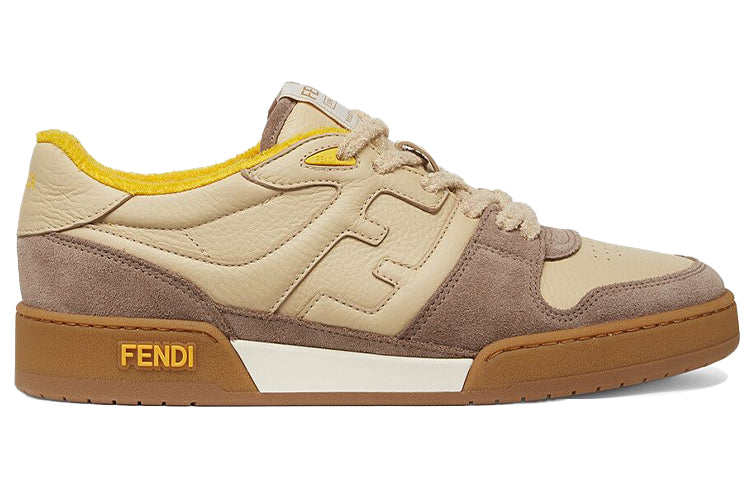 حذاء FENDI Match منخفض الرقبة من جلد الغزال باللون الأصفر والبيج 7E1493AHH2F1FHU
