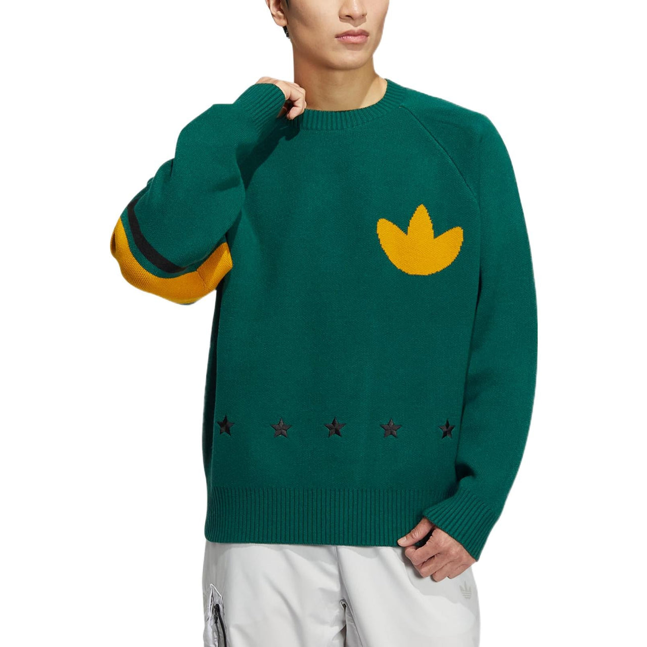 adidas originals Logo Sweater Asia Sizing 'Green Yellow' HS7295