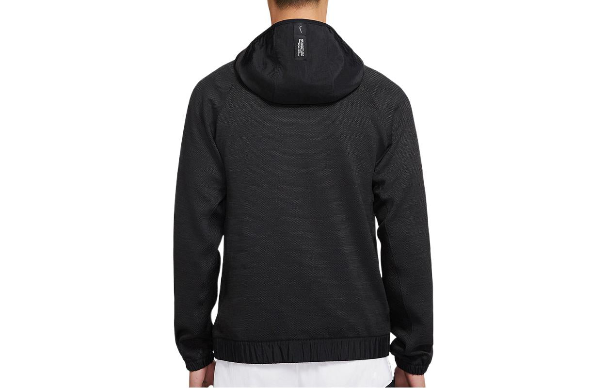Men's Nike Solid Color Small Logo Embroidered Hooded Training Jacket Autumn Black BV9309-010