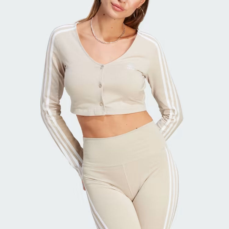 (WMNS) adidas originals Adicolor Classics 3-Stripes Button Long Sleeve Tee 'Beige' II0708