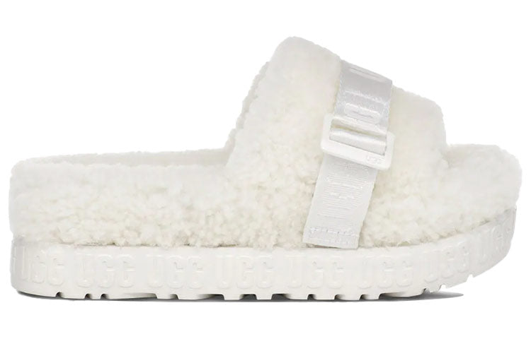 (WMNS) UGG Fluffita Thick Sole White Slippers 1113476-WHT