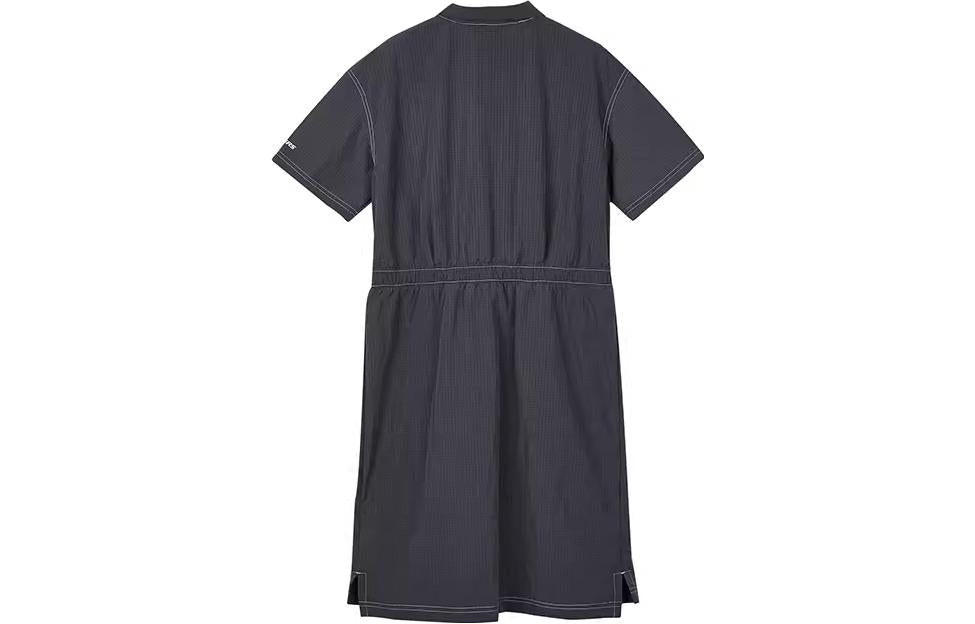 Skechers Sport Casual Solid Color Pullover Collar Short Sleeve Dress 'Black' L323W009-000G