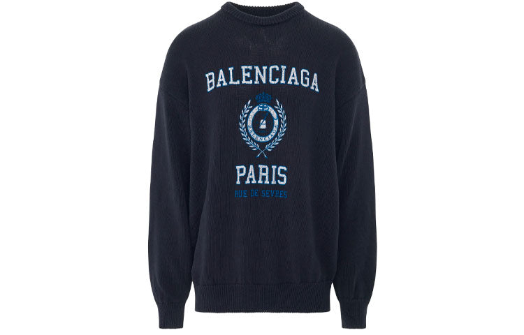 Balenciaga College Crest Crewneck Sweatshirt 'Navy' 696226T32394640