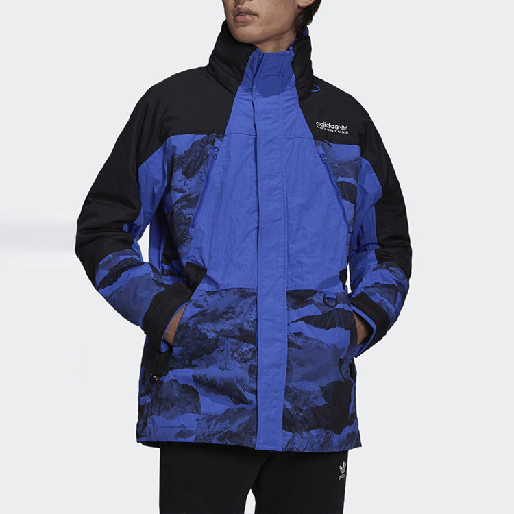 adidas originals Colorblock Printing Sports hooded down Jacket Blue H13578