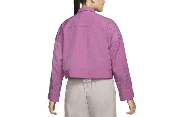 (WMNS) Nike SS22 Sportswear Essential Woven Lapel Long Sleeves Jacket Wine Red DM6244-507