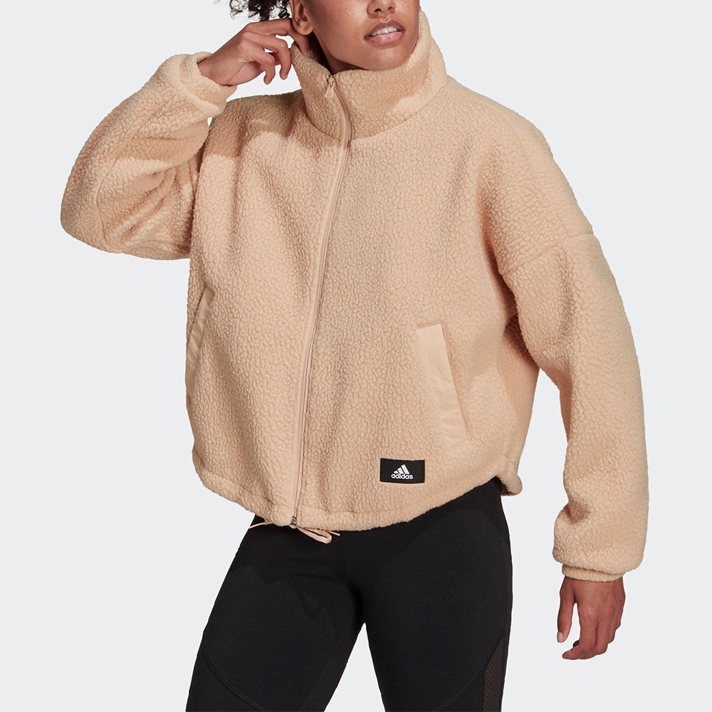 (WMNS) adidas Wip Shp Trcltp Logo Embroidered Lamb's Wool Stand Collar Jacket Apricot Color H24177
