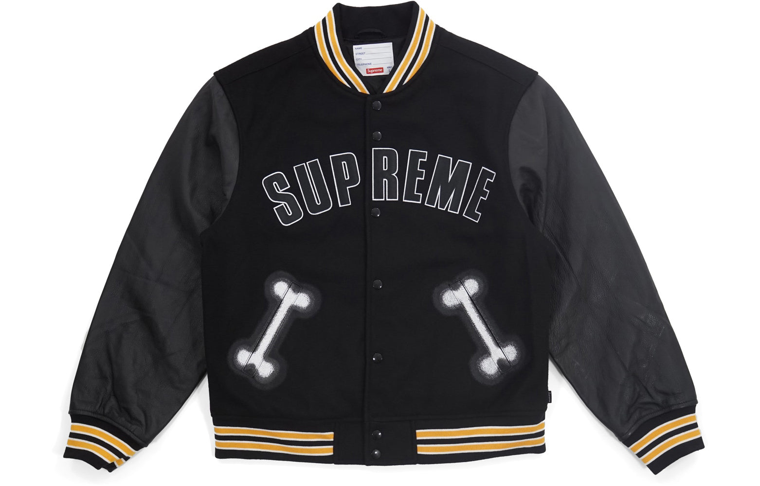 Supreme FW18 Bone Varsity Jacket Black Sleeve baseball uniform Unisex SUP-FW18-491