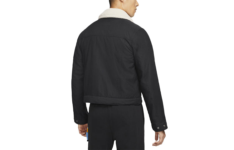 Men's Nike Fleece Lapel Sports Padded Clothes Black Jacket DA6716-010