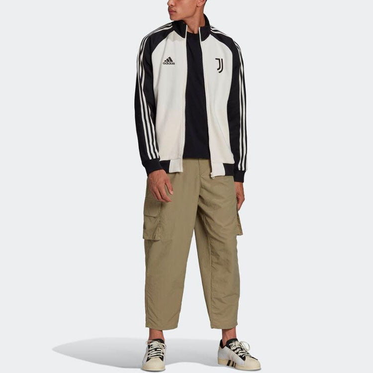 adidas Zipper Splicing Logo Stripe Printing Jacket White H67146