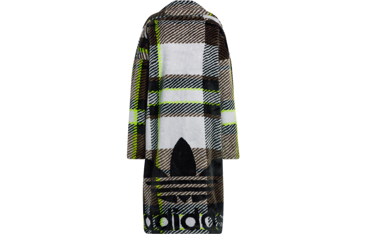 adidas x Ivy Park Long Plaid Faux Fur Jacket 'Clear Grey Brown Green' HN1573