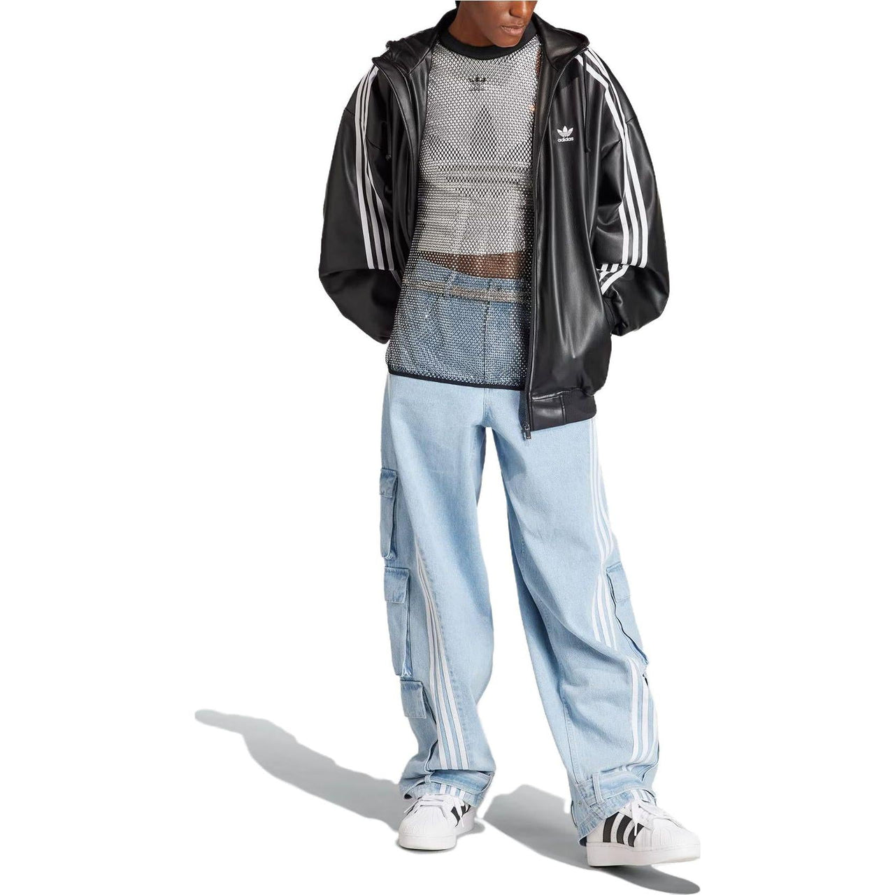 (WMNS) adidas Adilenium Oversized Faux Leather Jacket Asia Sizing 'Black White' IV9328