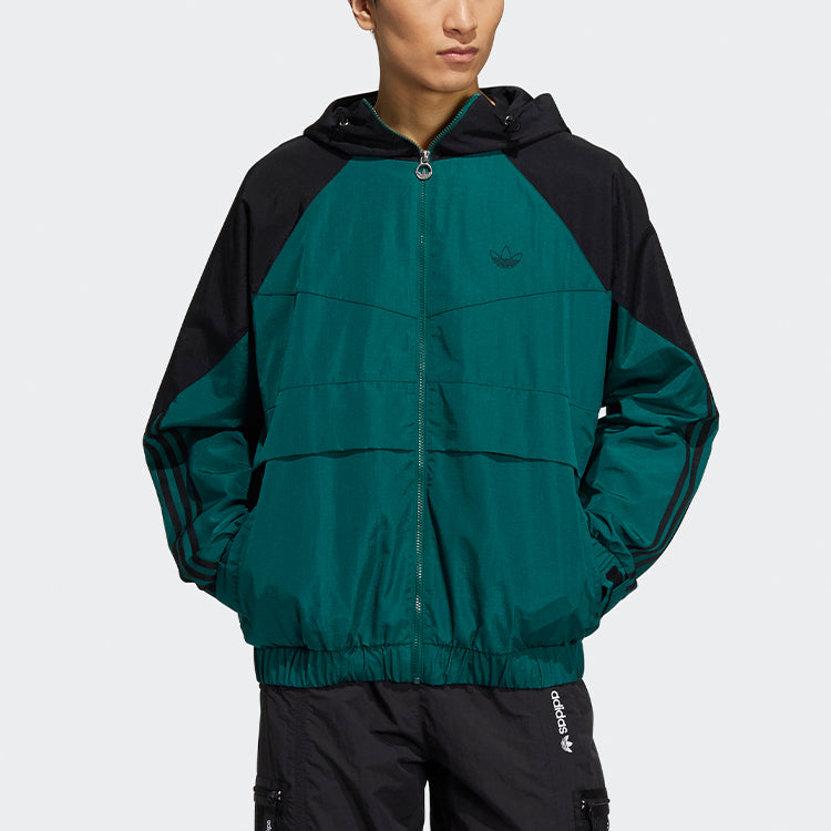 Men's adidas originals Sprt Wb Colorblock Zipper Cardigan Elastic Hooded Jacket Green HC0329
