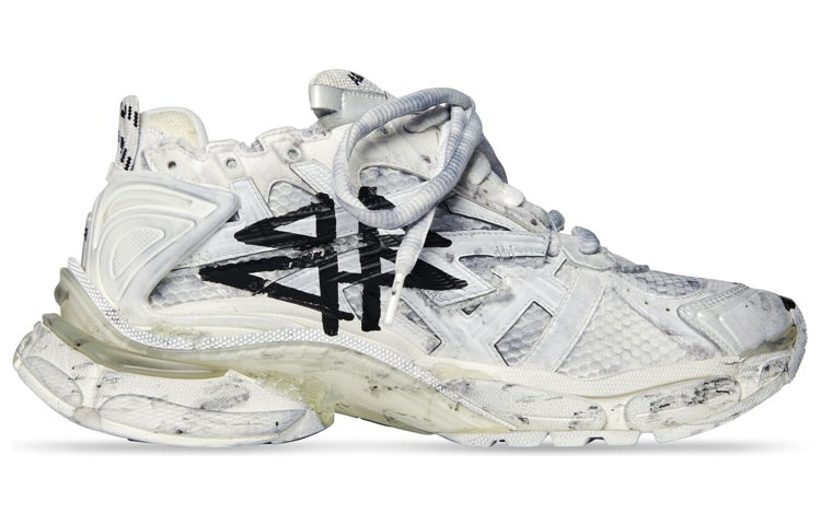 Balenciaga Runner Graffiti Sneakers 'Black and White Mesh and Nylon' 677403W3RBQ9010