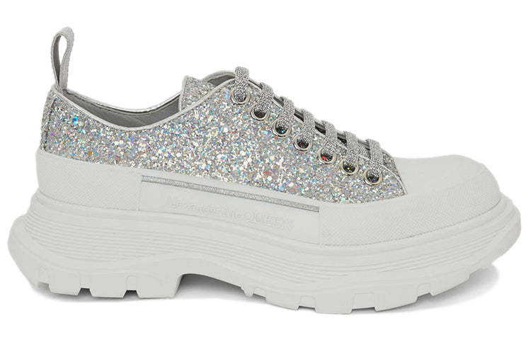 (WMNS) Alexander McQueen Tread Slick Glitter Low Sneaker 'Silver' 666805W4JF58286