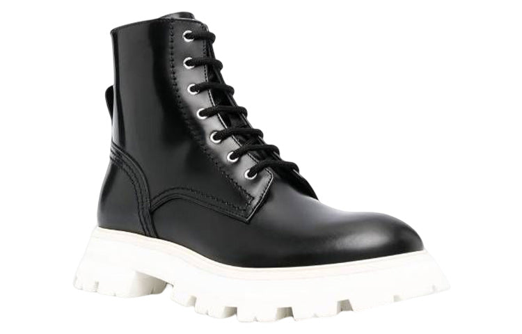 (WMNS) Alexander McQueen Leather Ankle Boots 'Black White' 708056WIC6C1595