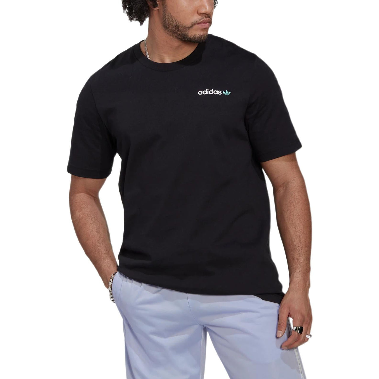 Men's adidas originals Back Sailboat Pattern Alphabet Printing Loose Round Neck Short Sleeve Black T-Shirt HR7907
