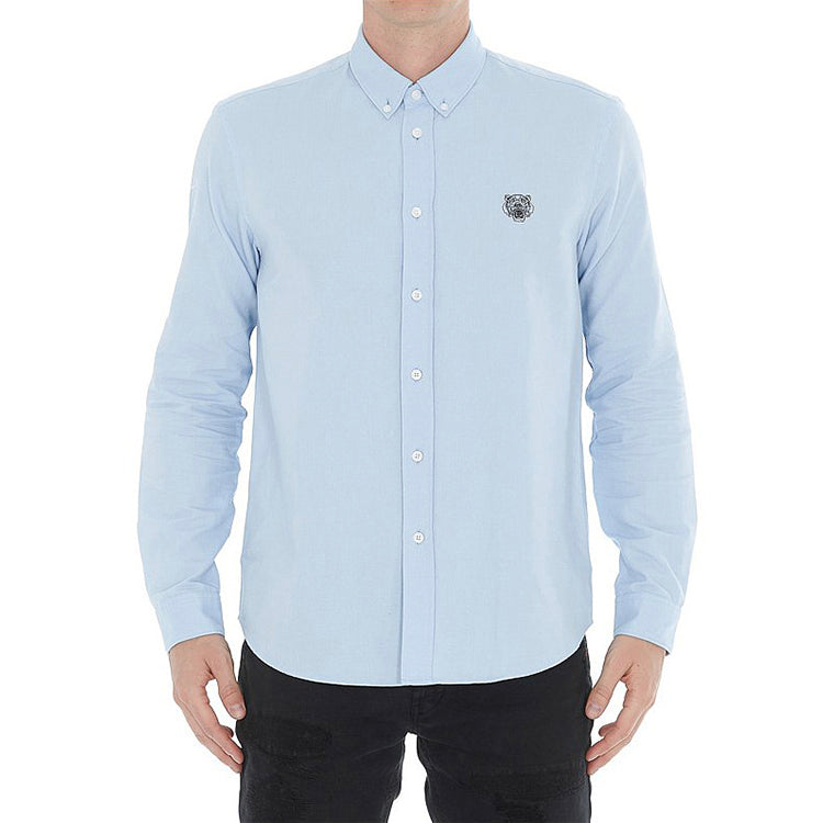 Men's KENZO SS21 Embroidered Casual Long Sleeves Shirt Light Blue F965CH4001LD-63