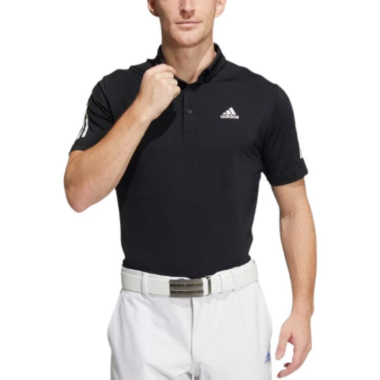 adidas Printing Logo Casual Stripe Short Sleeve Polo Shirt Black HA3130