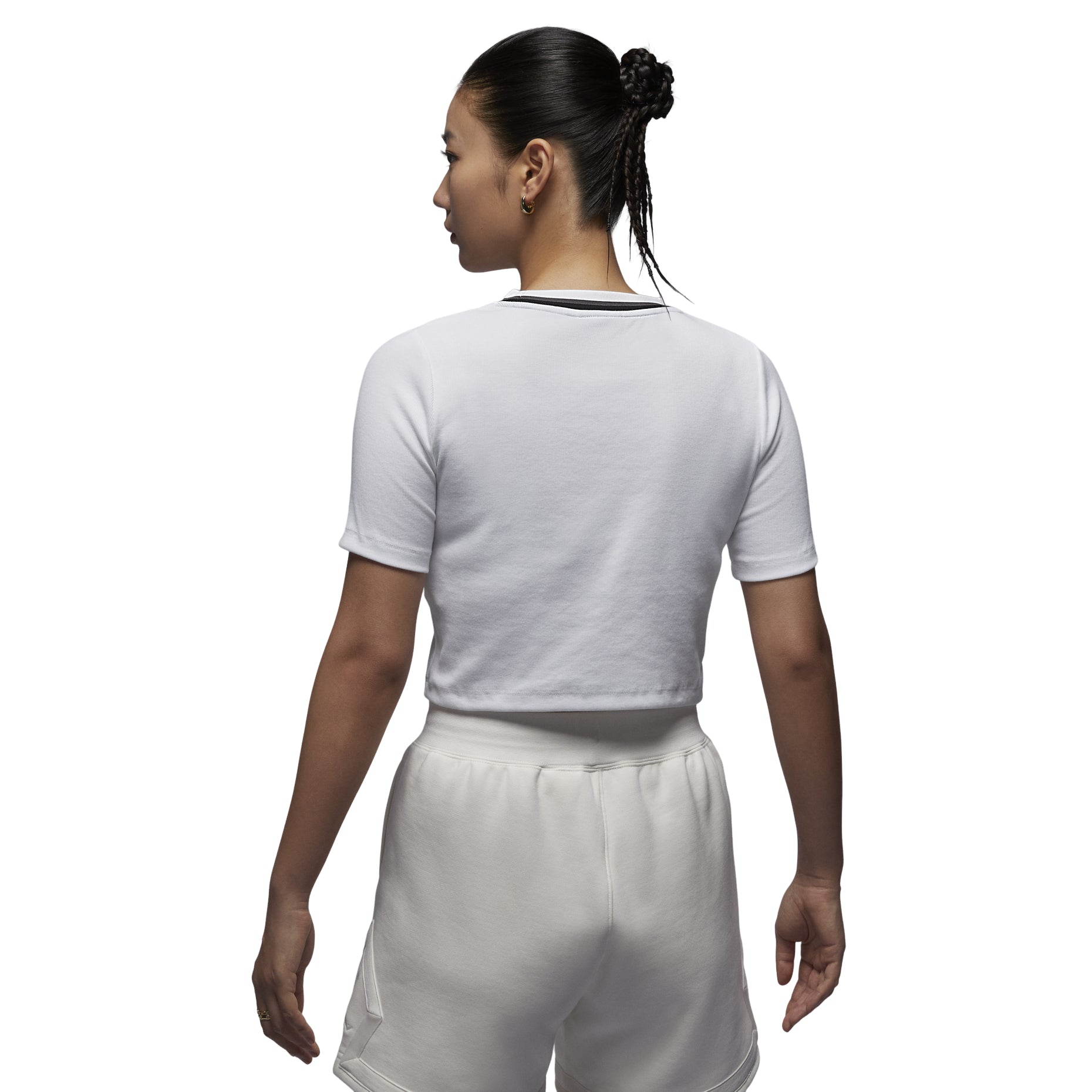 (WMNS) Air Jordan Knit Crop T-shirt Asia Sizing 'White Black' FV7090-100