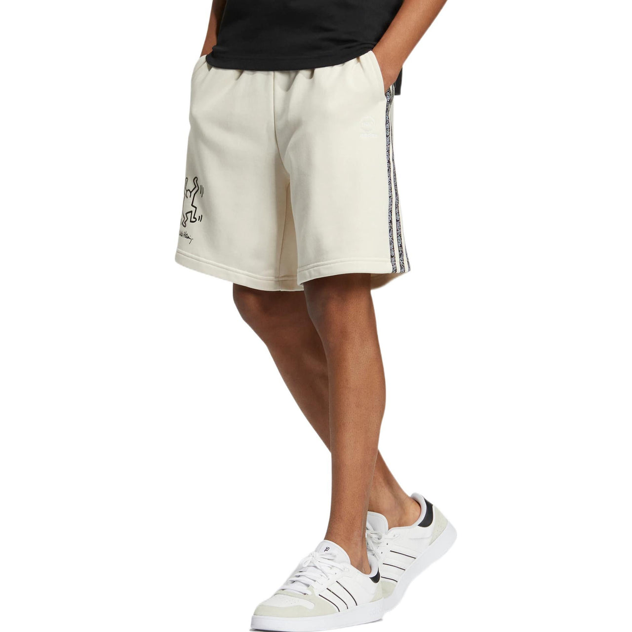 Men's adidas neo x . Crossover Cartoon Pattern Stripe Athleisure Casual Sports Shorts Beige HD7258