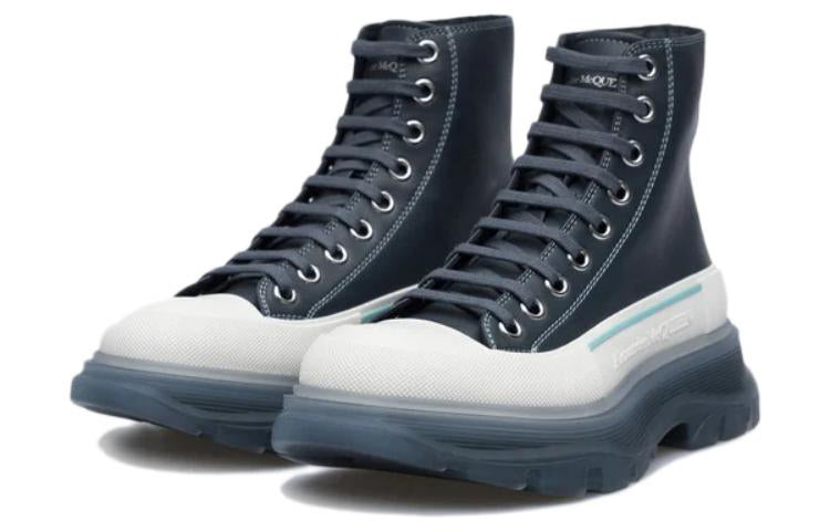 (WMNS) Alexander McQueen Tread Slick Lace-Up Boots 'Navy White' 702041WHZ6D1137