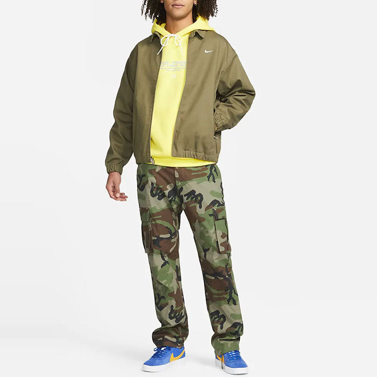 Men's Nike Solid Color Logo Casual Lapel Jacket Green DQ6335-222