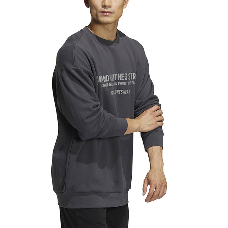 Men's adidas Alphabet Printing Pattern Pullover Round Neck Long Sleeves Gray HZ7018