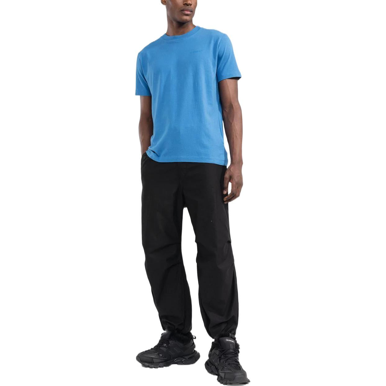 Men's Off-White FW22 Back Large Logo Printing Round Neck Short Sleeve Blue T-Shirt OMAA027F22JER0014545