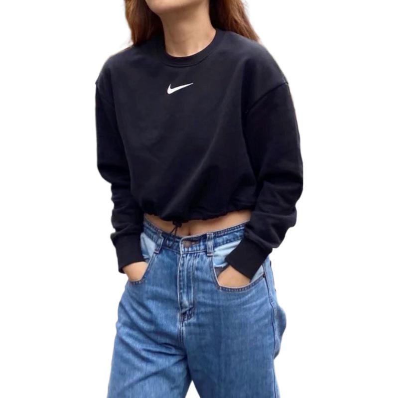 (WMNS) Nike Sportswear Swoosh French Terry Crewneck Top 'Black' CJ3767-010
