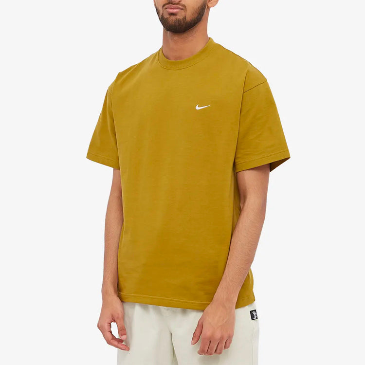 Men's Nike Solid Color Cotton Embroidered Logo Round Neck Short Sleeve Yellow T-Shirt CV0559-318