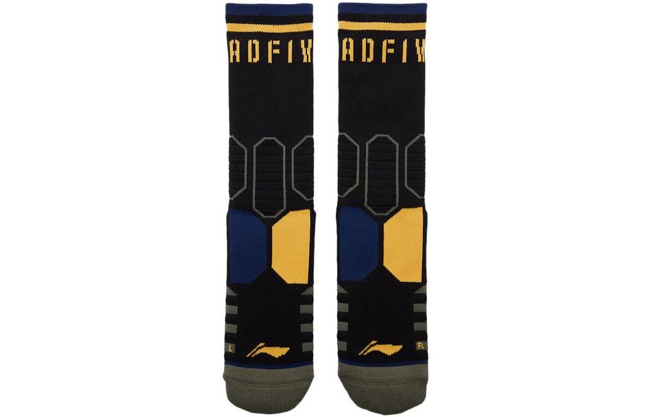 Li-Ning BadFive Mid Cut Basketball Socks 'Black Yellow' AWLS267-1
