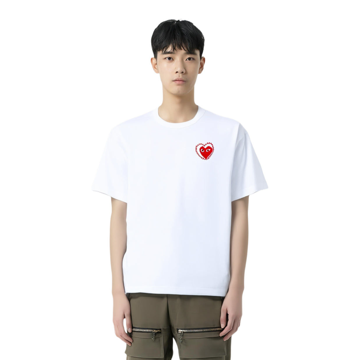 COMME des GARCONS PLAY SS25 Metalstone Heart T-Shirt 'White Red' AX-T802-051-2