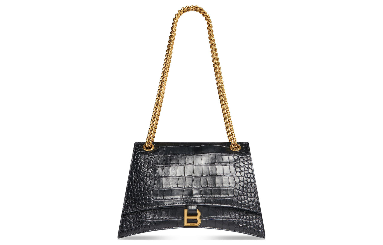 (WMNS) Balenciaga Crush Crocodile Medium Chain Bag 'Black' 716393210IX1000