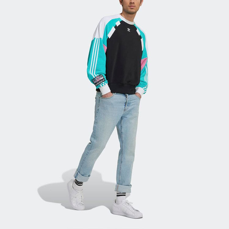 Men's adidas originals Colorblock Logo Round Neck Long Sleeves Black HS2629