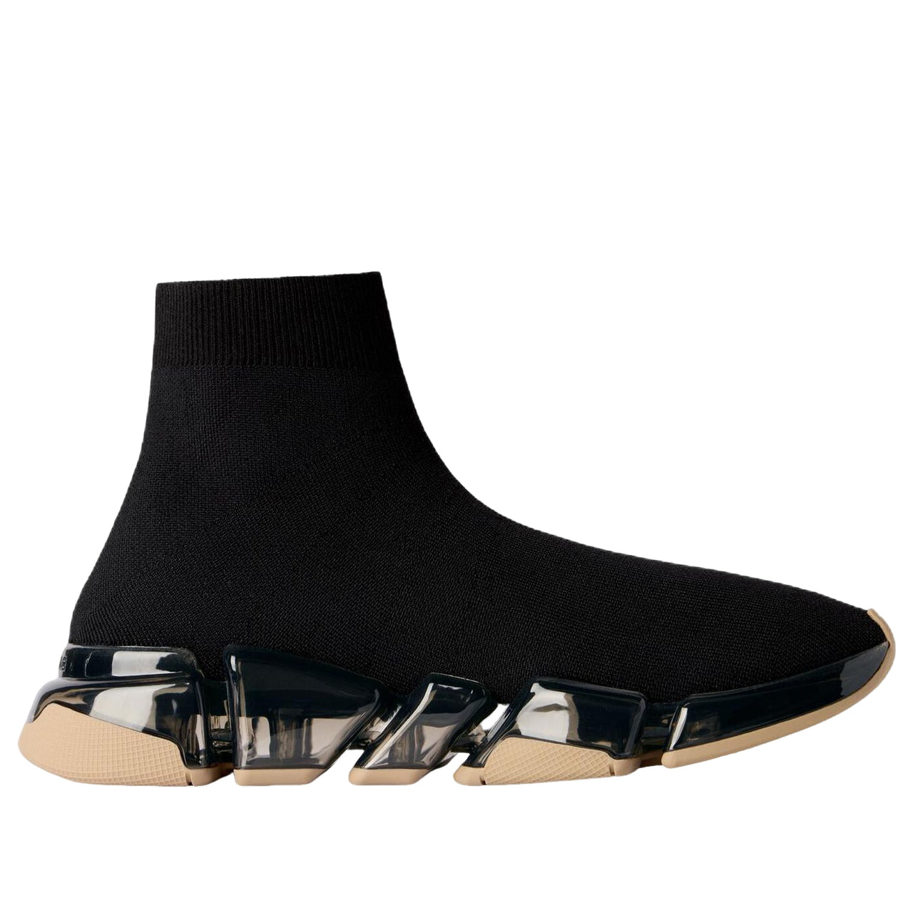 (WMNS) Balenciaga Speed 2.0 Full Clear Sole Recycled Knit 'Black Beige' 617196W2DC41092