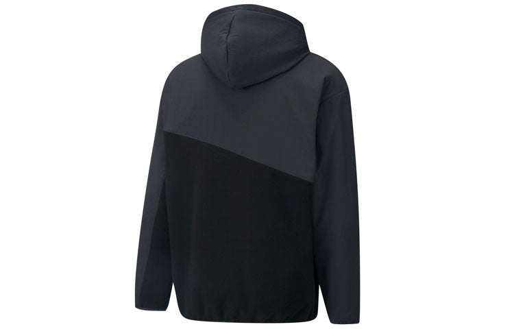 PUMA Fleece Lined Casual Drawstring hooded Splicing Pullover Black 533086-01