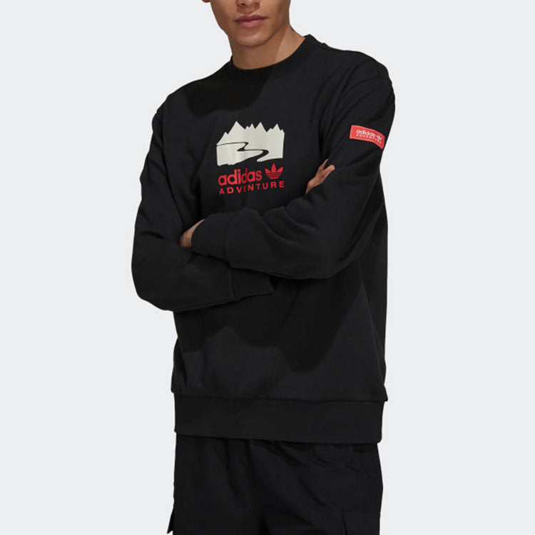 Men's adidas originals Funny Printing Sports Round Neck Pullover Black H09106