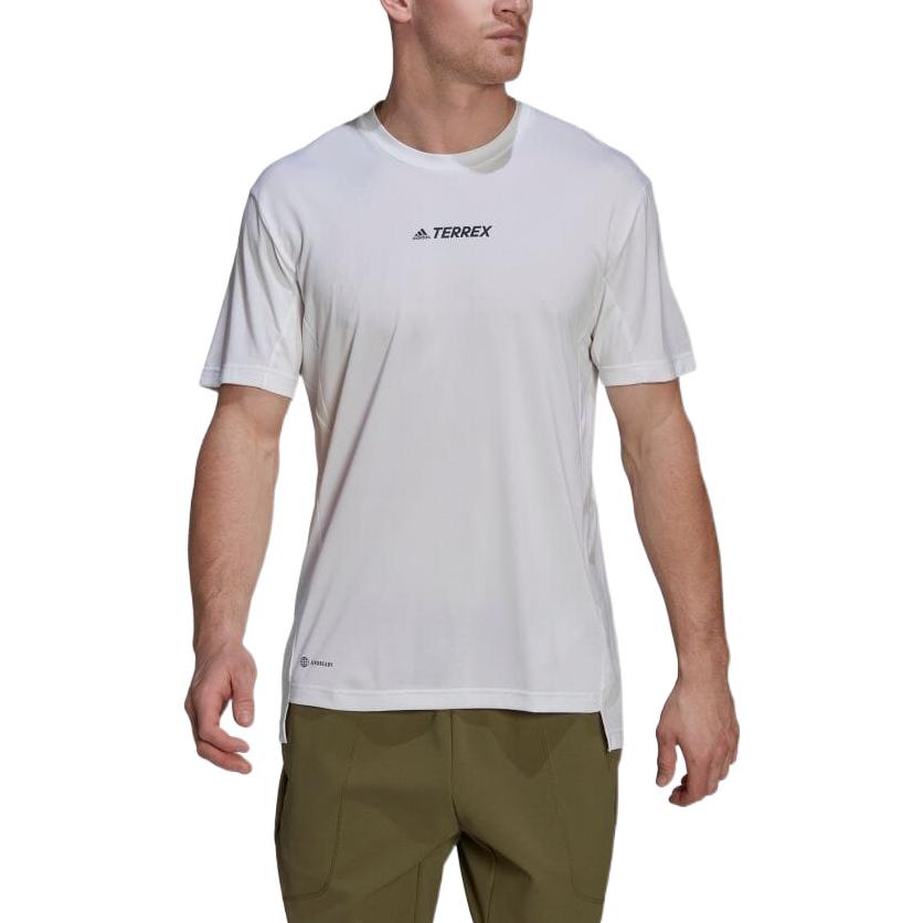 Men's adidas Solid Color Logo Round Neck Pullover Short Sleeve White T-Shirt H53383