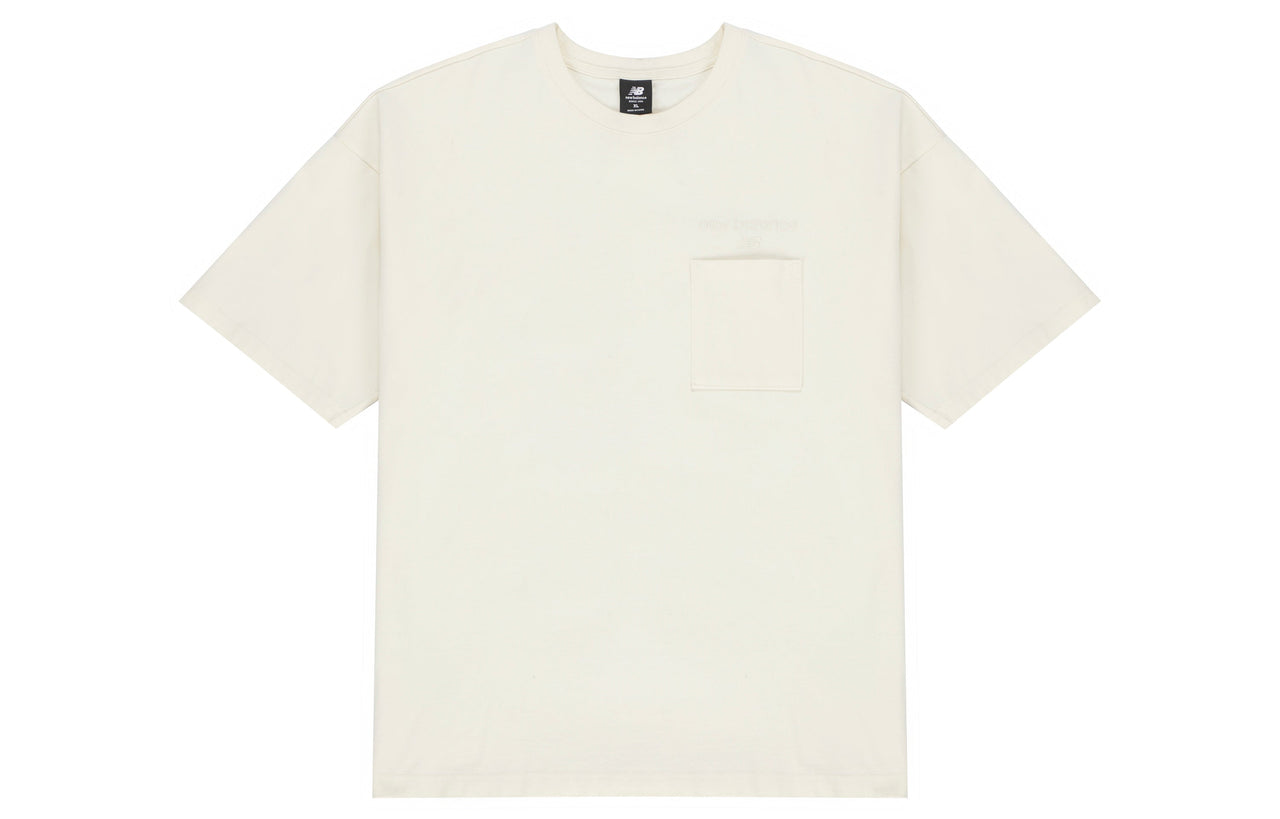 New Balance Logo Embroidered Pocket Knit Round Neck Short Sleeve Couple Style White AMT21549-IV