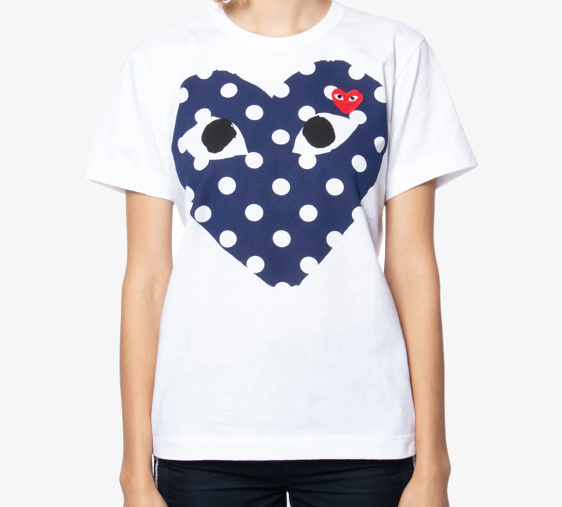 (WMNS) COMME des GARCONS PLAY Polka Dot Logo Tee 'White Navy' AZ-T233-051-1